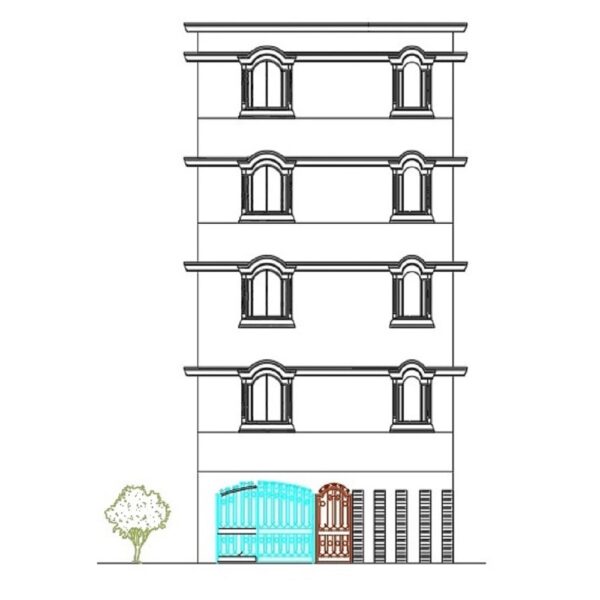 پروژه اتوکد آپارتمان مسکونی چهار طبقه روی پیلوت چهار واحدی به همراه مبلمان معماری و نما ها و برش ها و پلان های اجرایی کامل