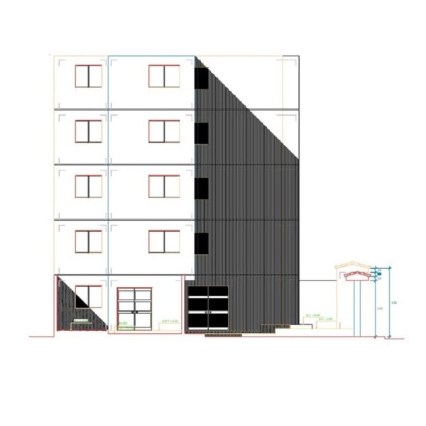 پروژه اتوکد آپارتمان مسکونی پنج طبقه دارای پارکینگ طبقه همکف با طراحی زیبا به همراه نما ها و برش های کامل
